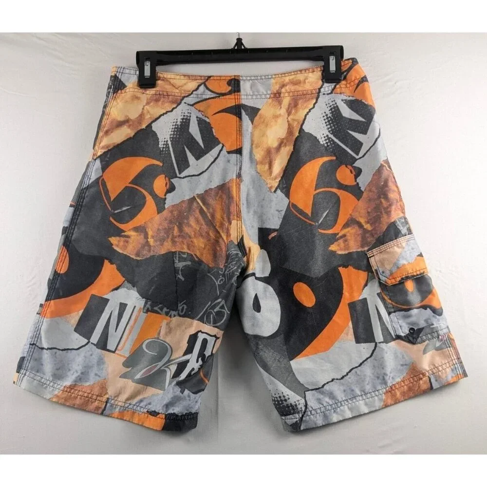 Nike 6.0 Board Shorts Boys Size 16 Orange Grey Black Graphic Print‎ Swim Trunks